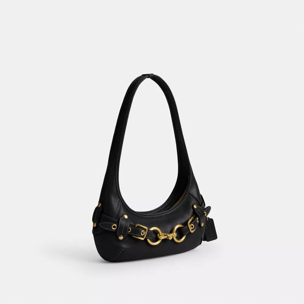 Belted Ergo Shoulder Bag 26 - Natural Grain Leather/Brass/Black