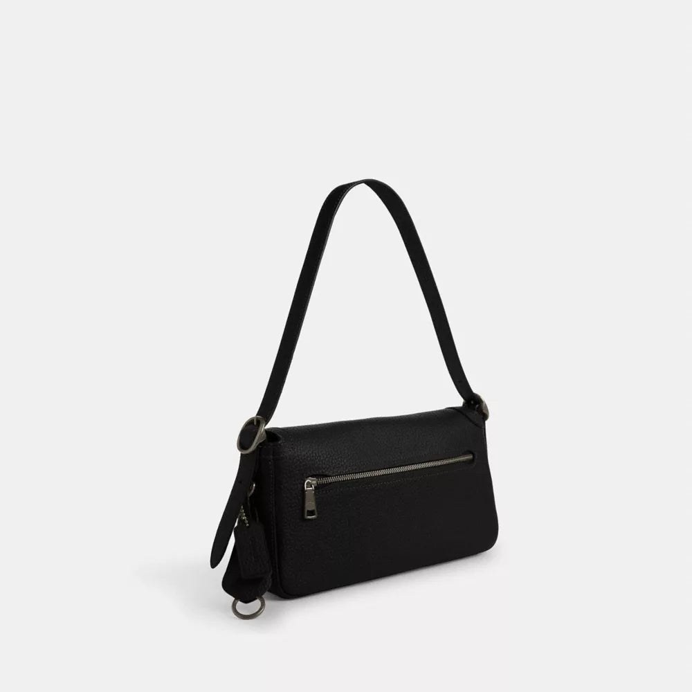 Etta Small Flap Shoulder Bag - Pebbled Leather/Gunmetal/Black