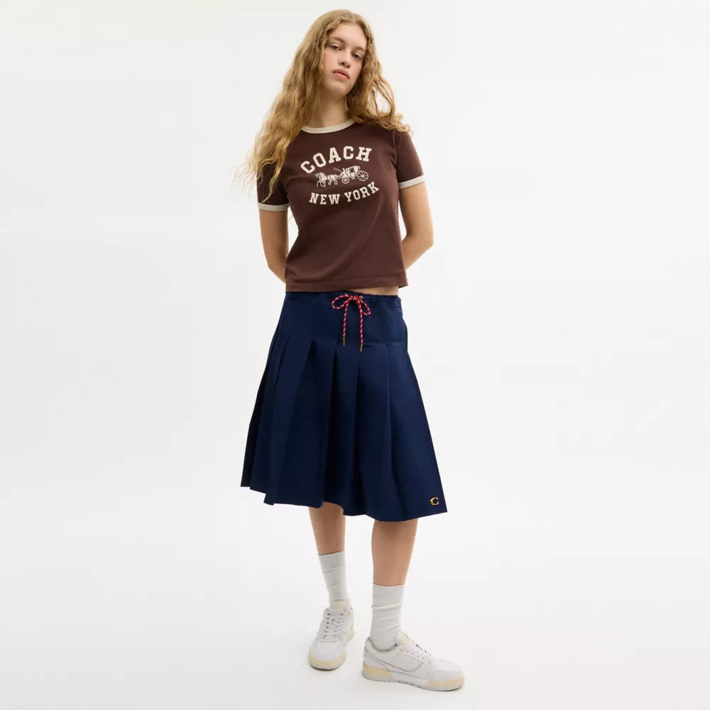 Sporty Pleated Midi Skirt - Navy Blue