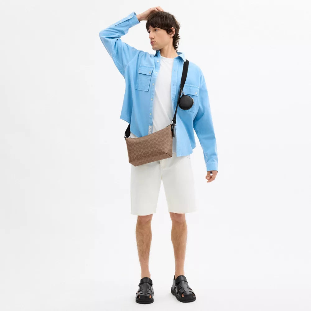 Small Finn Crossbody Bag With Pouch In Signature Canvas - Signature Canvas/Silver/Tan Black