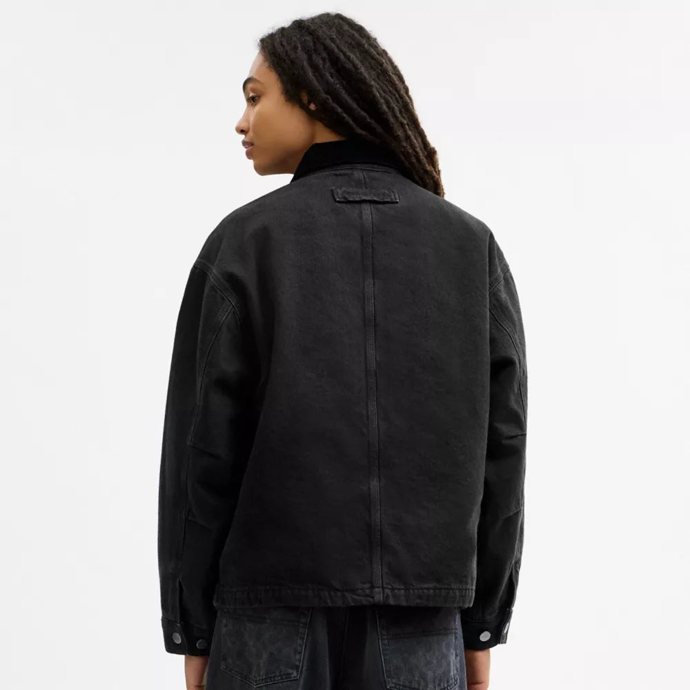 Denim Chore Coat With Flannel Lining - Black Wash