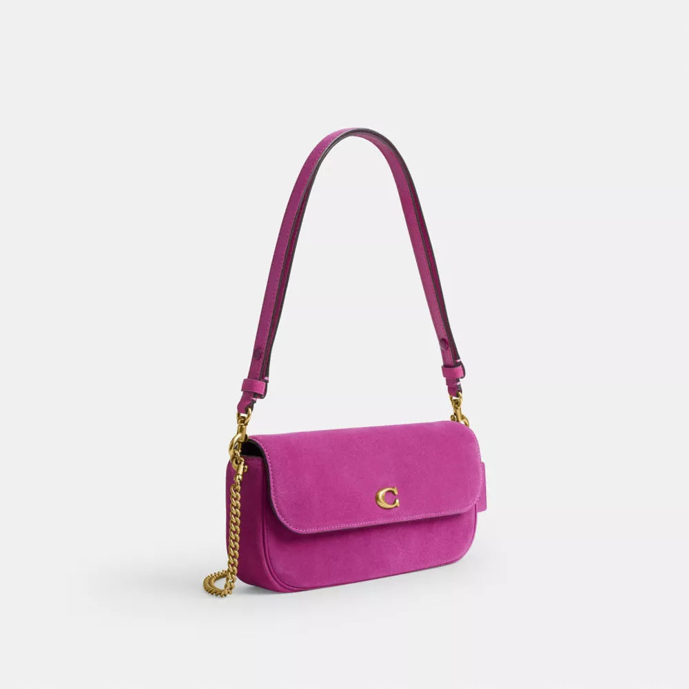 Brook Flap Chain Bag - Suede/Brass/Magenta