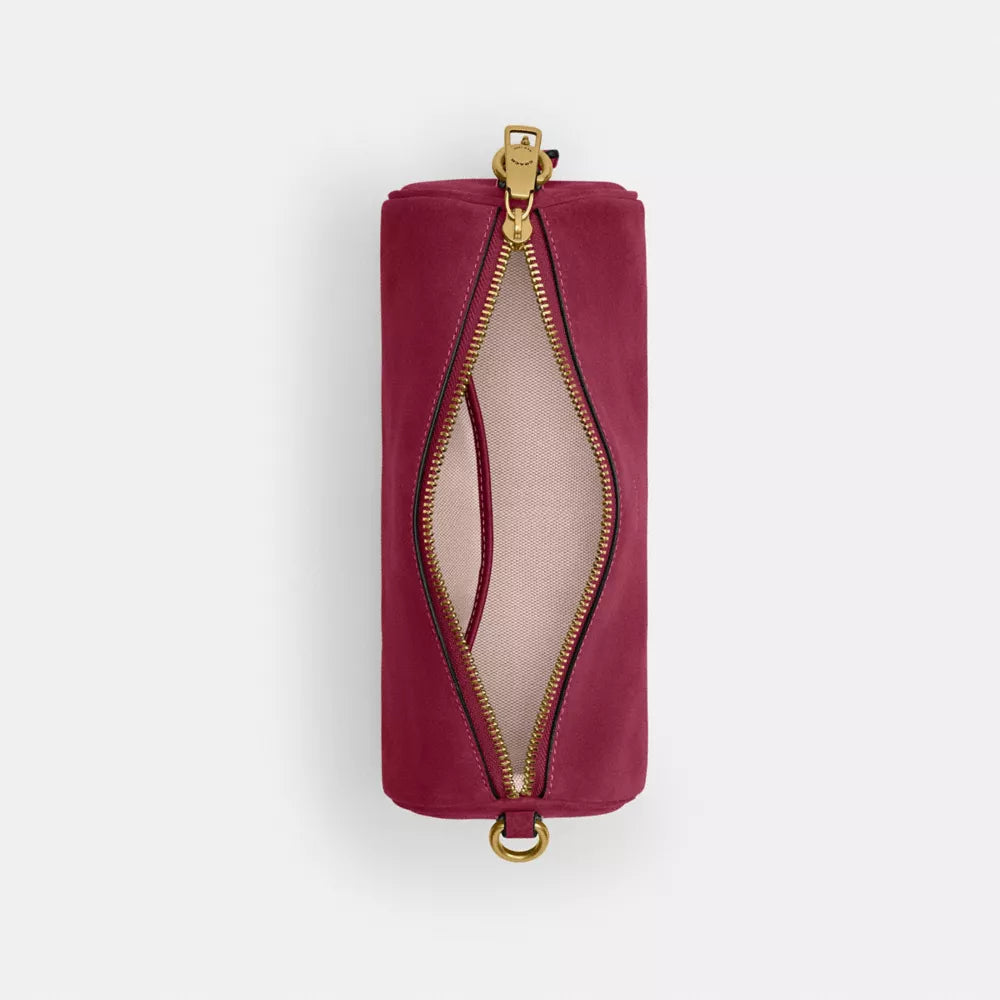 Barrel Bag - Suede/Brass/Dark Fuchsia