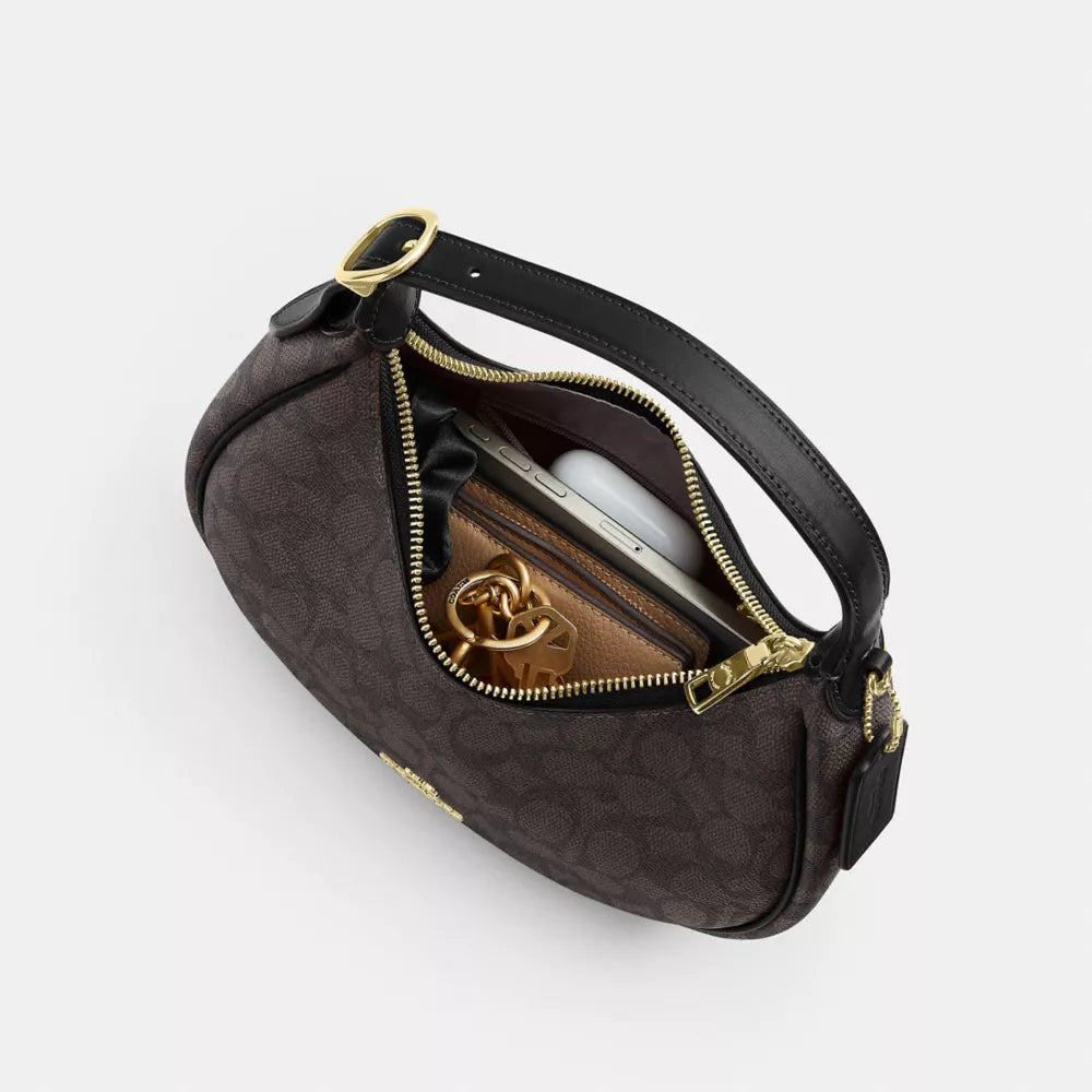 Emily Shoulder Bag In Signature Canvas - Signature Canvas/Gold/Walnut/Black
