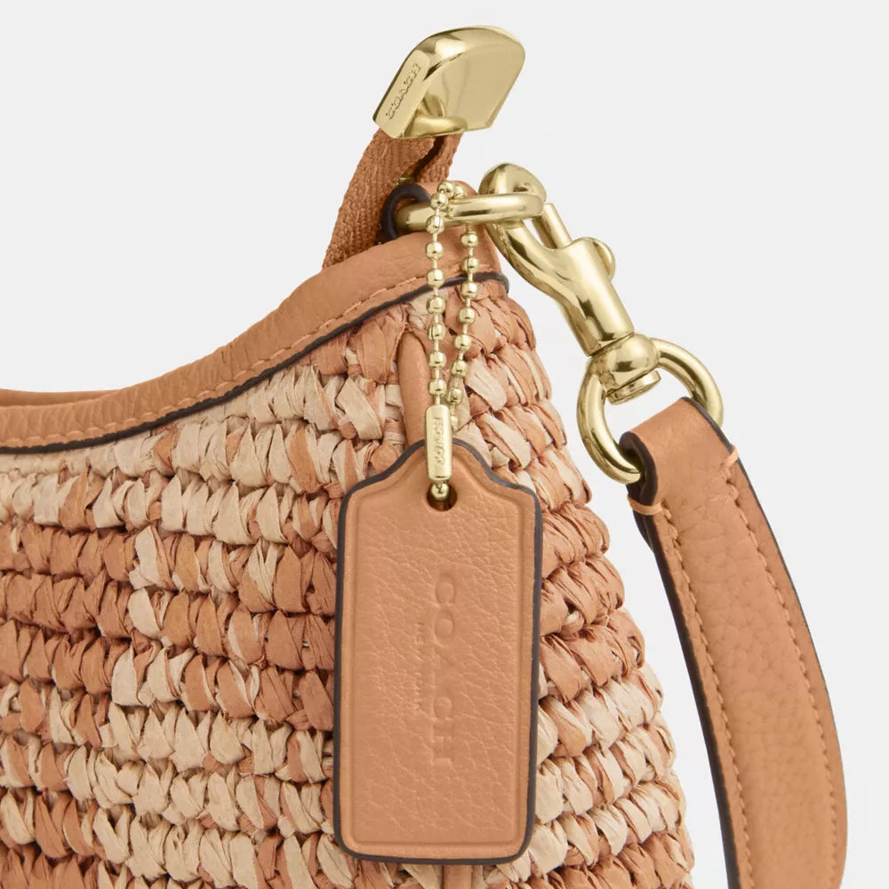 Teri Mini Crossbody Bag With Gingham Print - Straw/Gold/Tan
