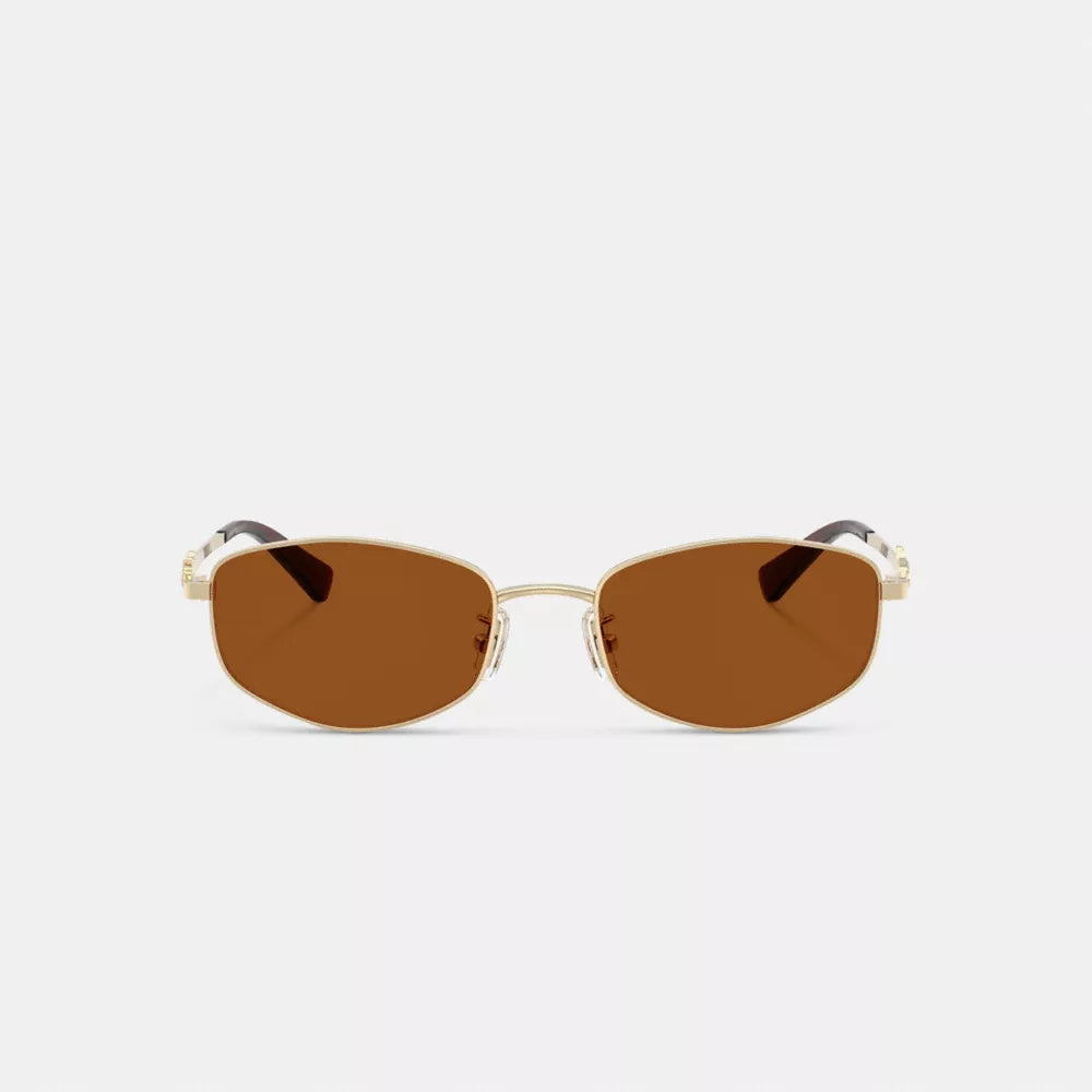 Coach Script Metal Narrow Rectangle Sunglasses - Brown/Gold