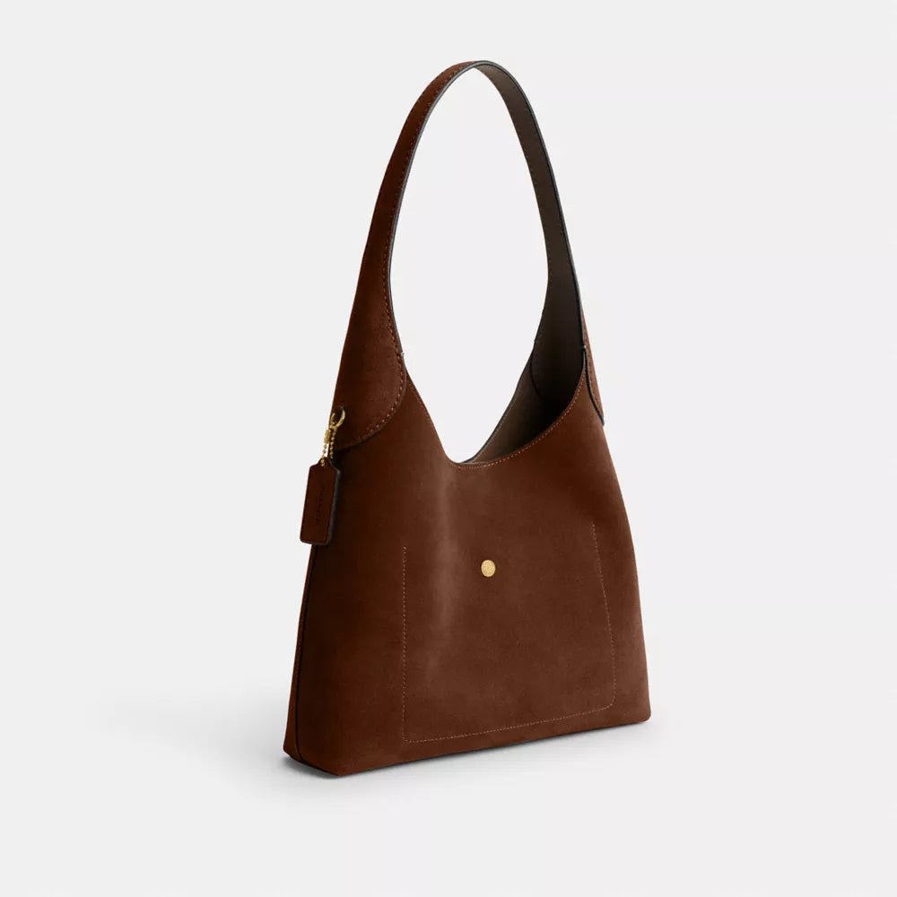 Brooklyn Shoulder Bag 28 - Suede/Brass/Warm Brown