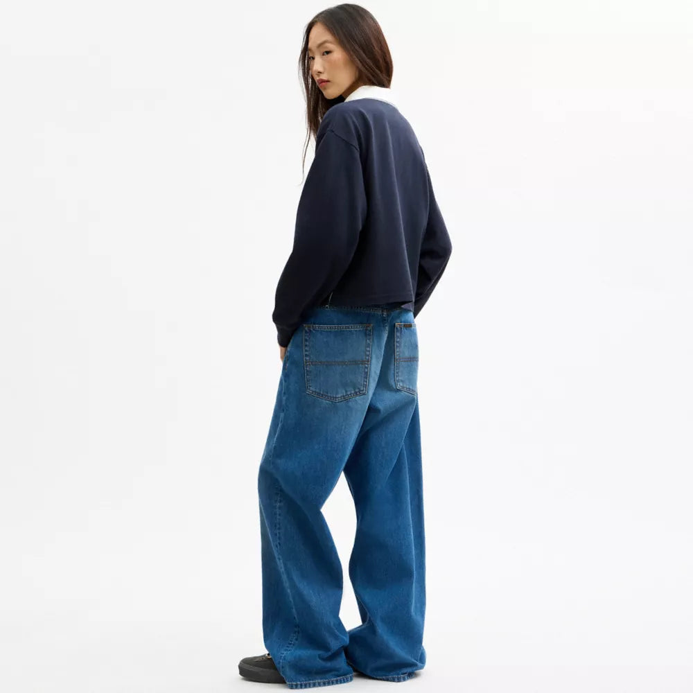 Heritage Long Sleeve Cropped Rugby Polo - Dark Sapphire