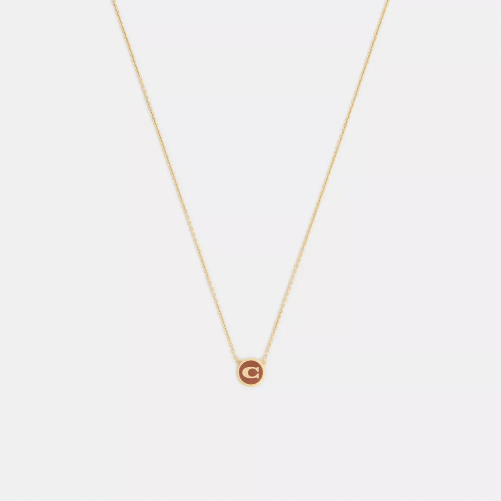 Signature Enamel Coin Pendant Necklace - Gold/Brown