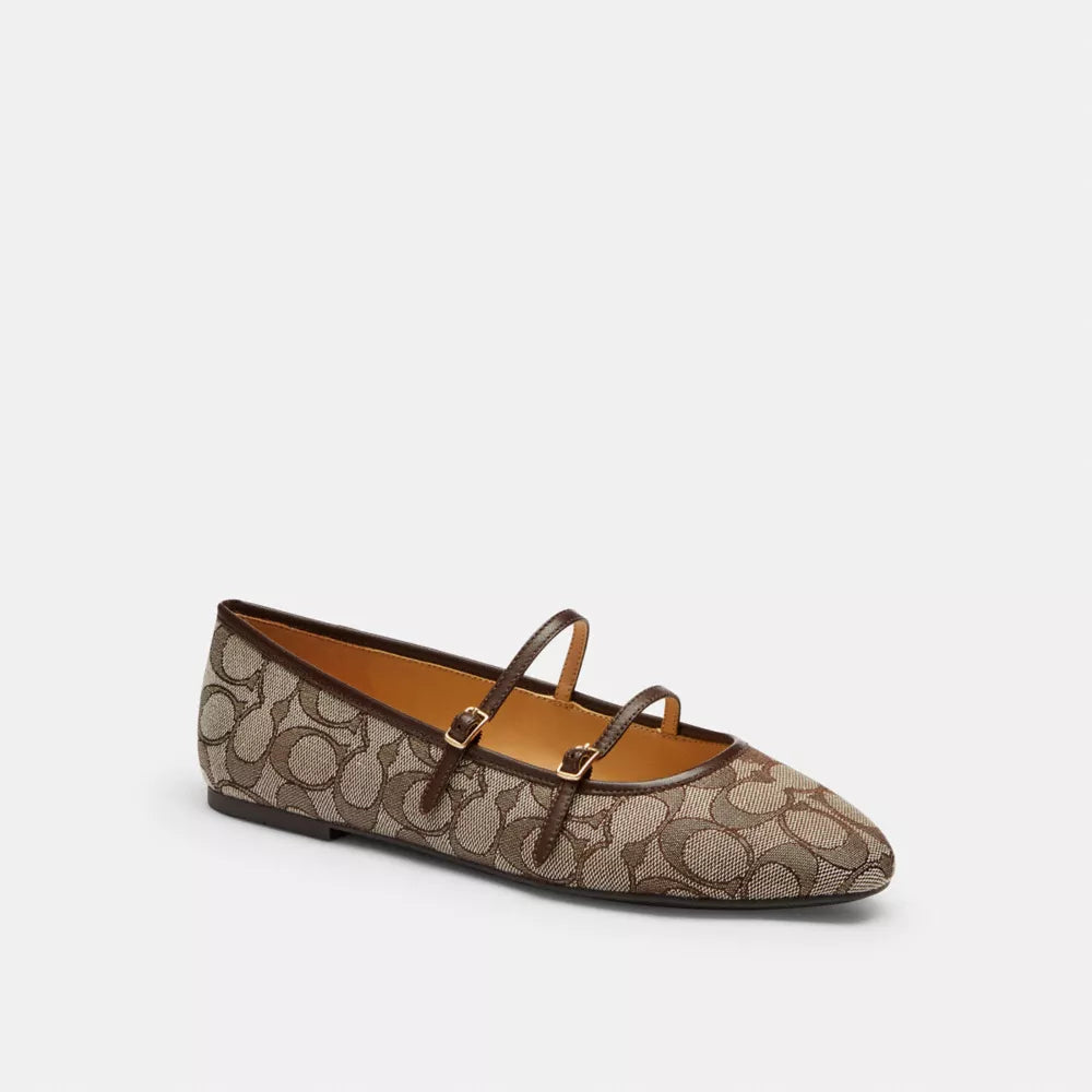 Double Buckle Mary Jane In Signature Jacquard - Oak/Maple
