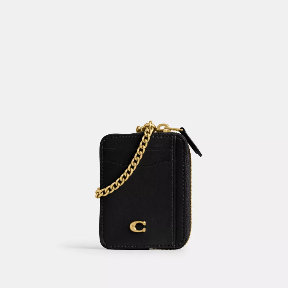 Essential Chain Card Case - Smooth Leather/Brass/Black