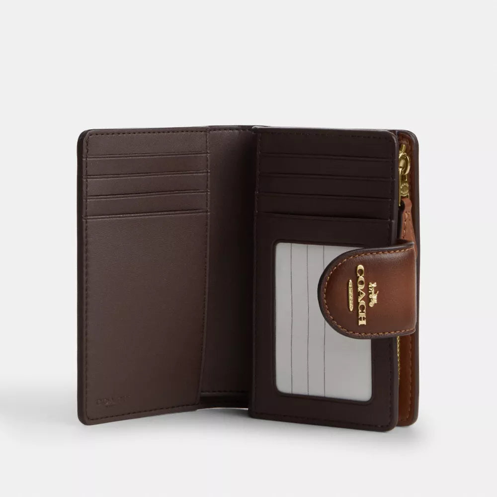 Medium Corner Zip Wallet - Smooth Leather/Gold/Redwood