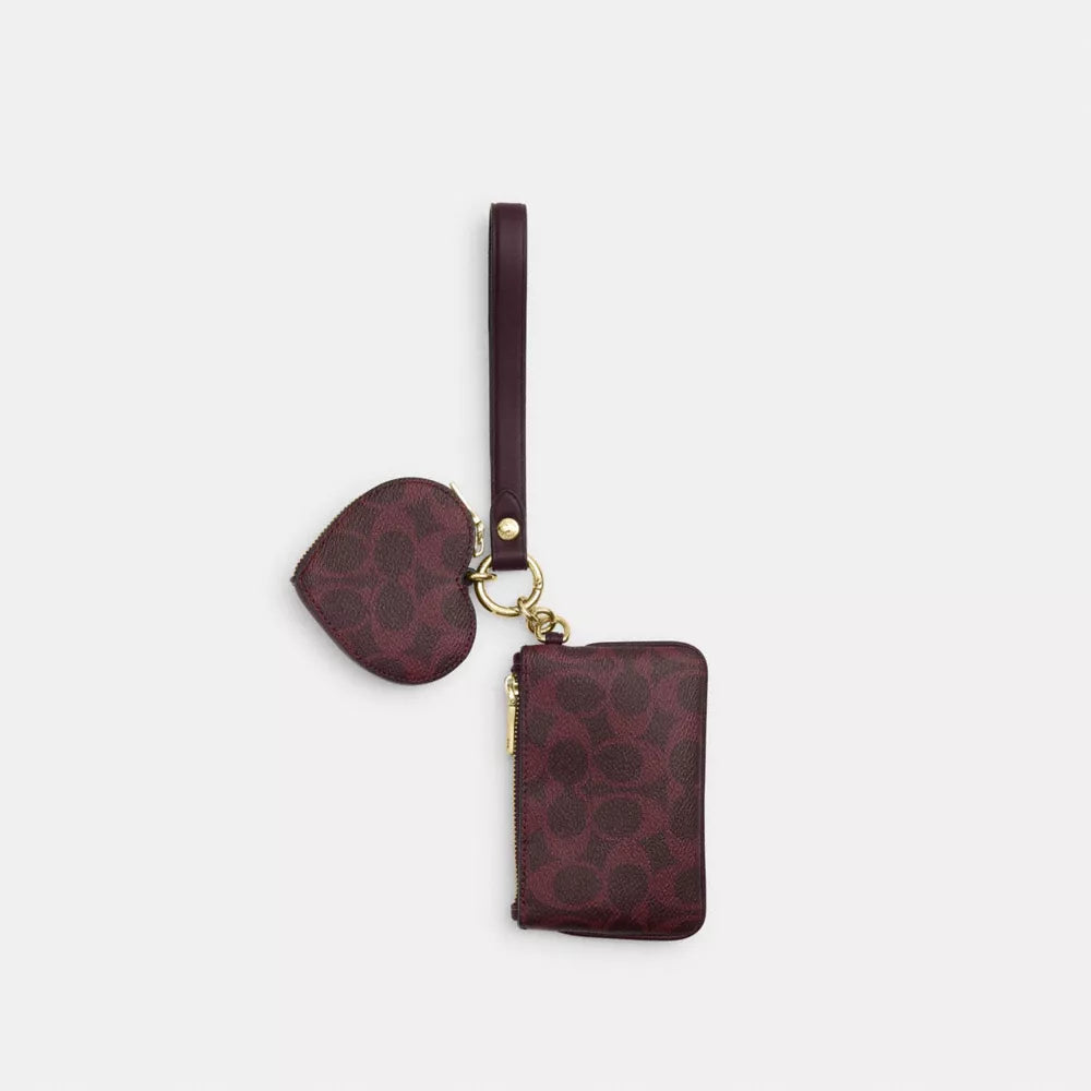 Wristlet And Heart Pouch In Signature Canvas - Signature Canvas/Gold/Black Currant