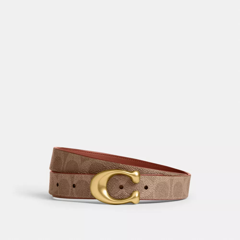 Sculpted C Buckle Reversible Belt, 25MM - Coated Canvas/Brass/Tan Caramel