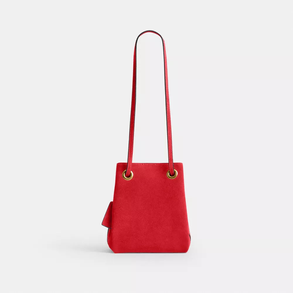 Jade Drawstring Bag - Suede/Brass/Candy Apple