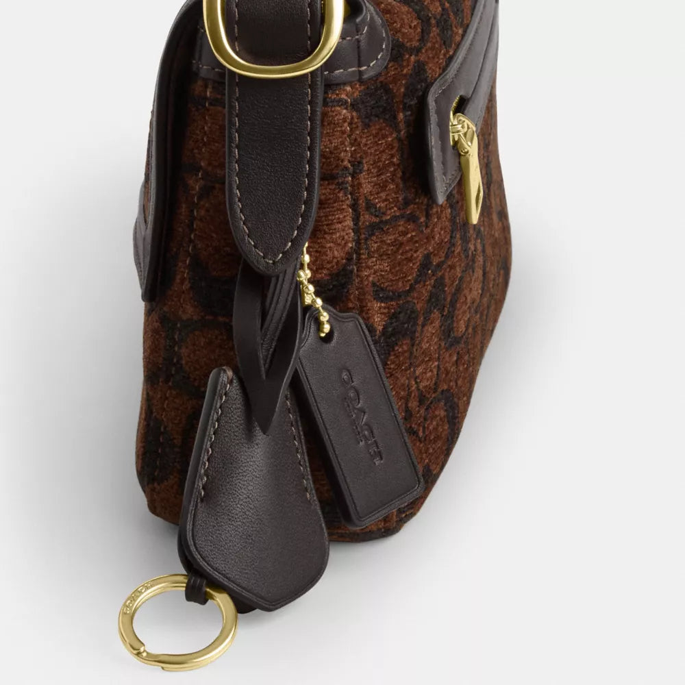 Etta Small Flap Shoulder Bag In Signature Chenille - Signature Chenille/Gold/Truffle