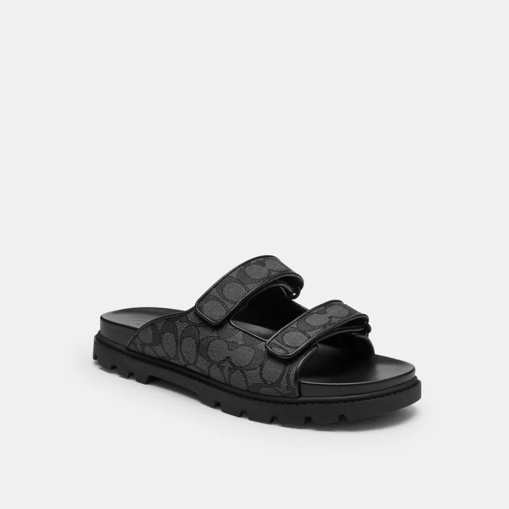 Double Banded Sandal In Signature Jacquard - Charcoal/Black