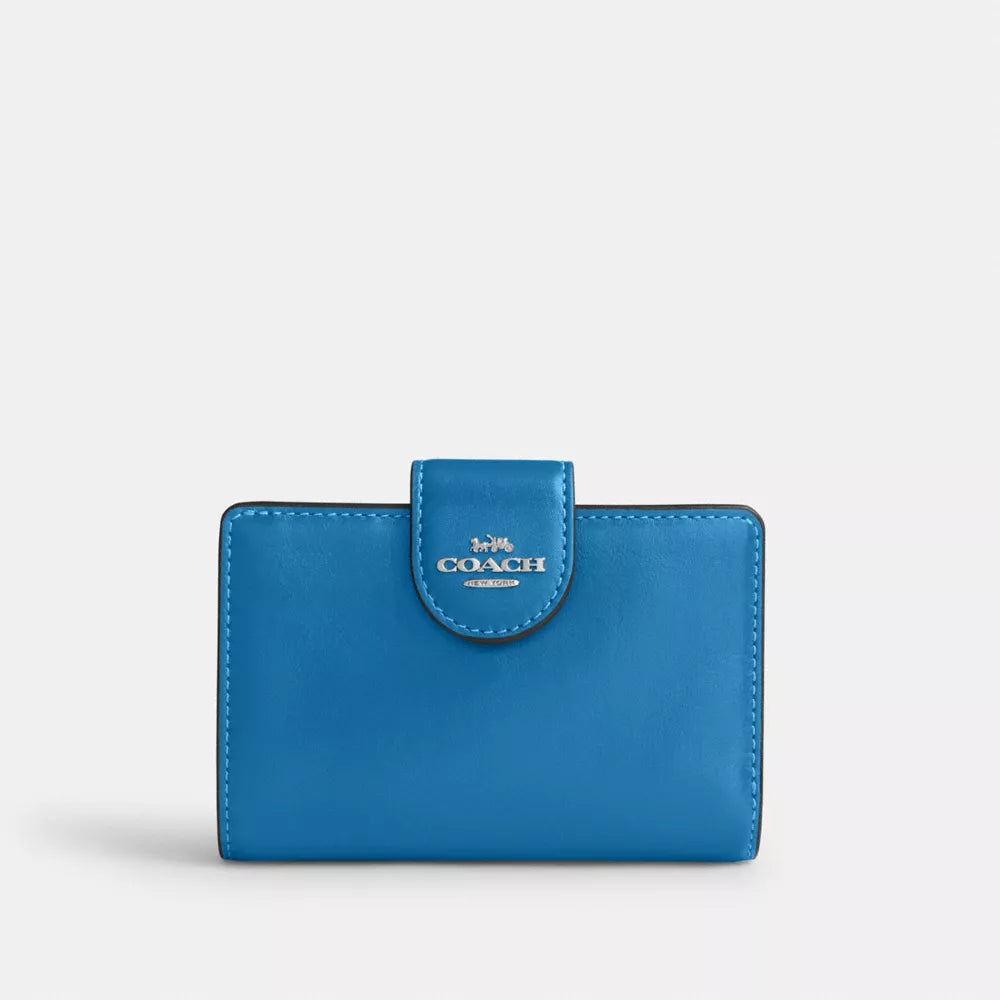 Medium Corner Zip Wallet - Crinkle Leather/Silver/Blue Jay