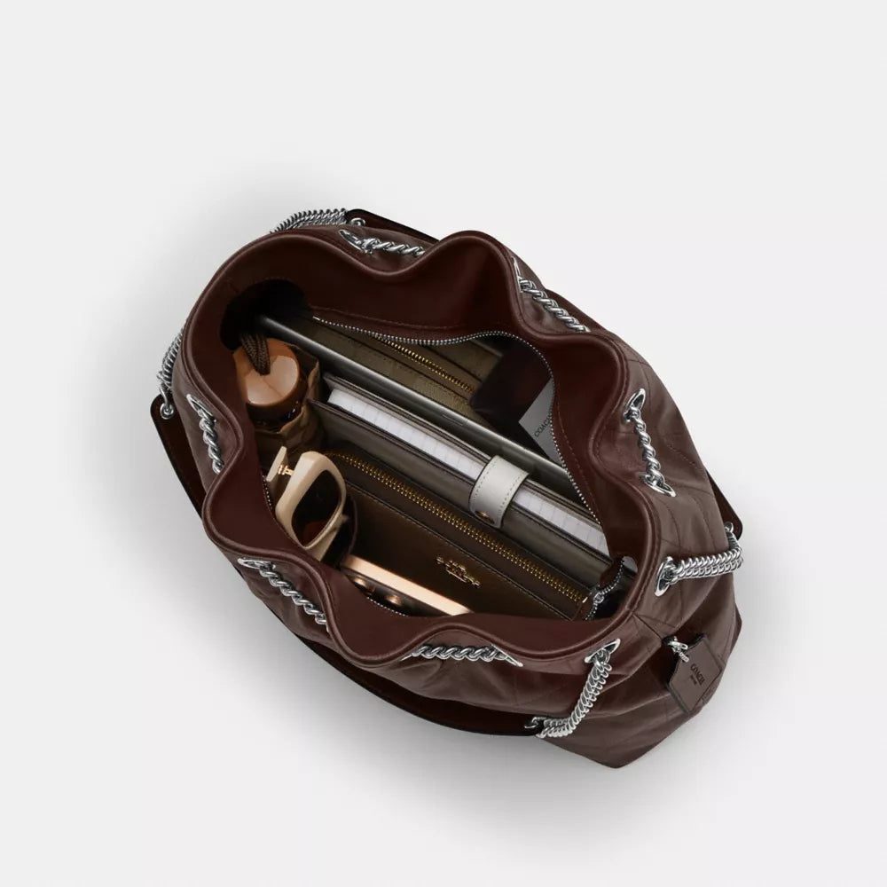 Evelyn Shoulder Bag With Quilting - Smooth Leather/Silver/Maple