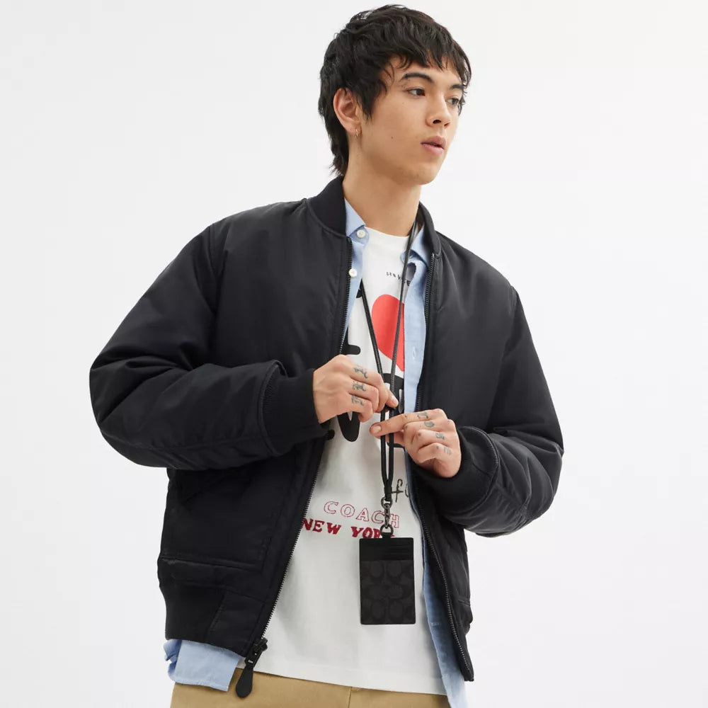 ID Lanyard In Signature Canvas - Charcoal