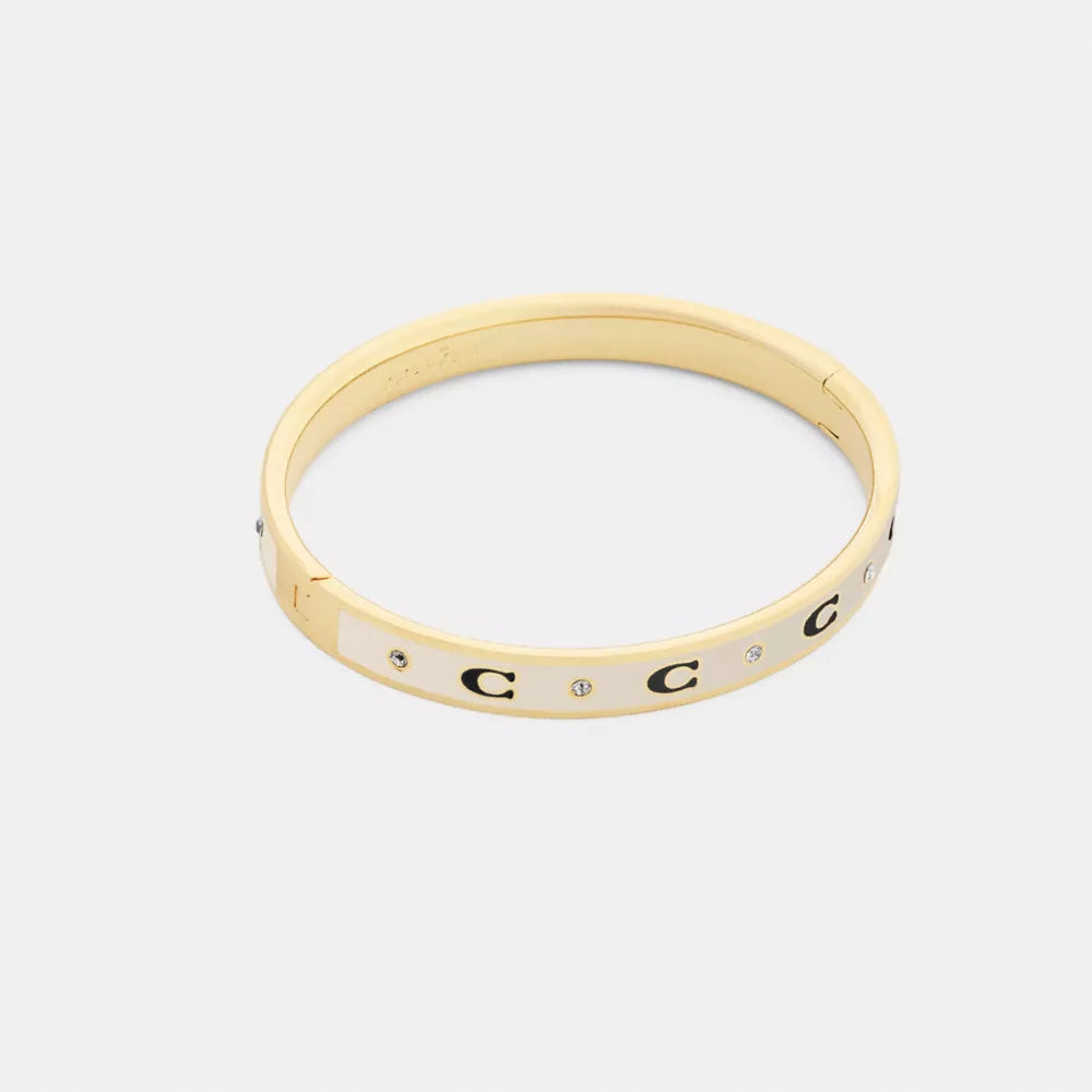 Repeated C Hinged Bangle - Gold/Chalk