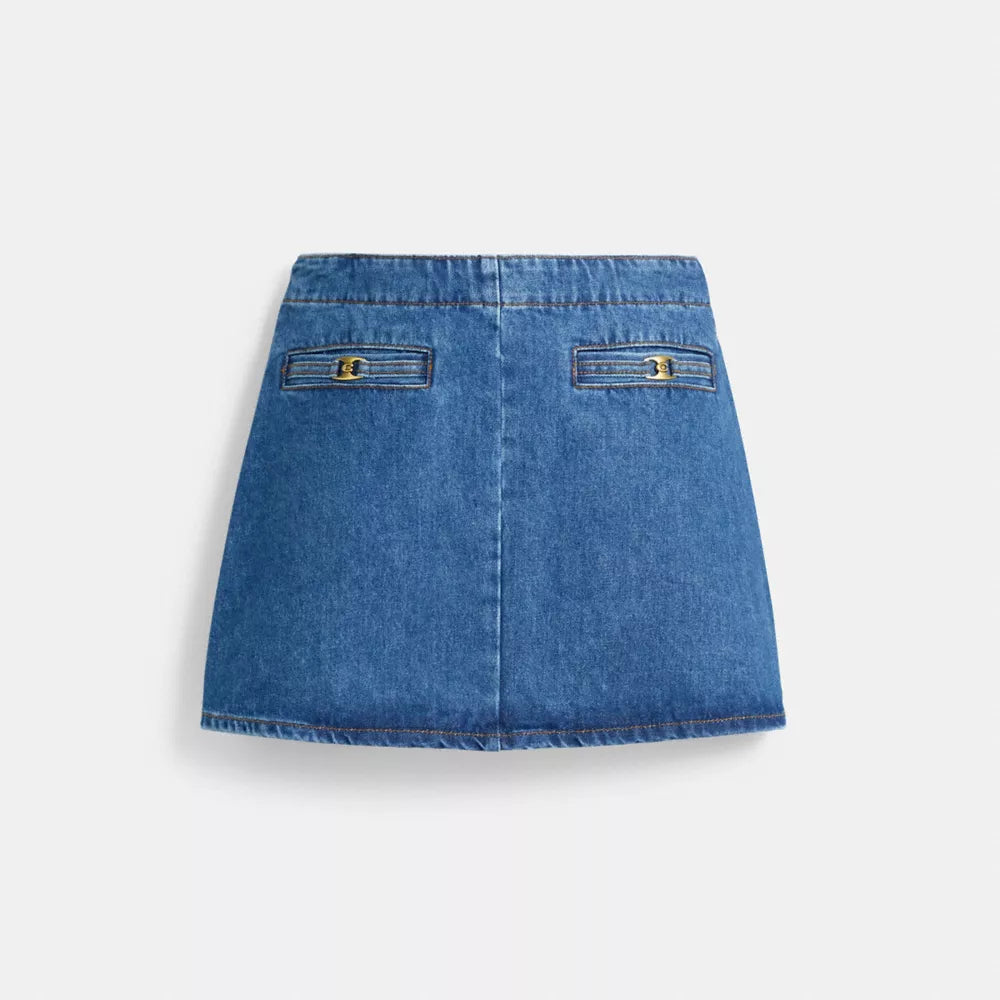 Heritage C Denim Mini Skirt In Organic Cotton - Medium Blue