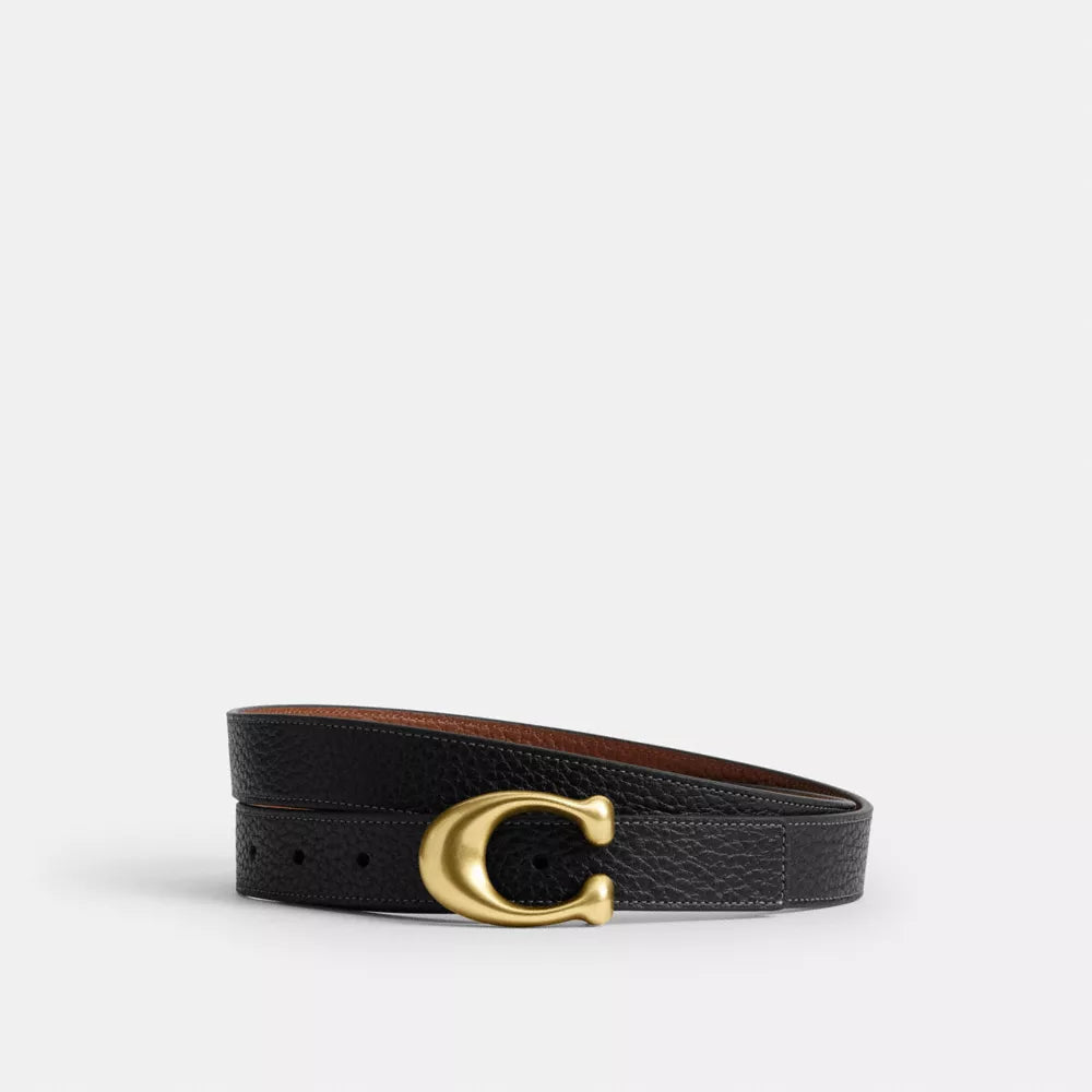 Sculpted C Buckle Reversible Belt, 25MM - Brass/Black Redwood
