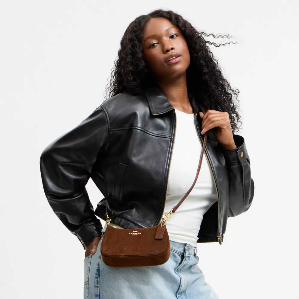 Teri Mini Crossbody Bag - Suede/Gold/Warm Brown