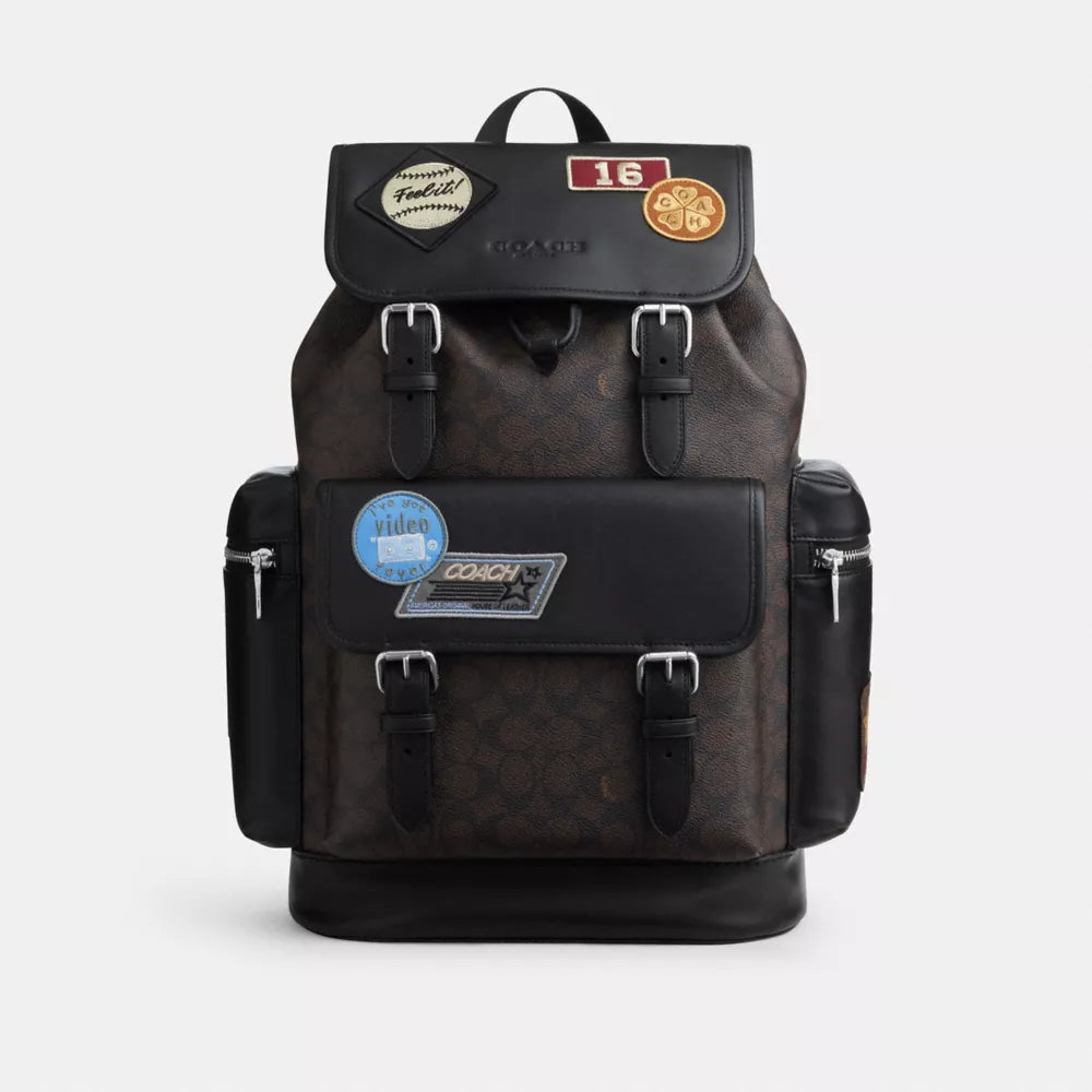 Sprint Backpack In Signature Canvas With Patches - Signature Canvas/SV/Walnut/Black