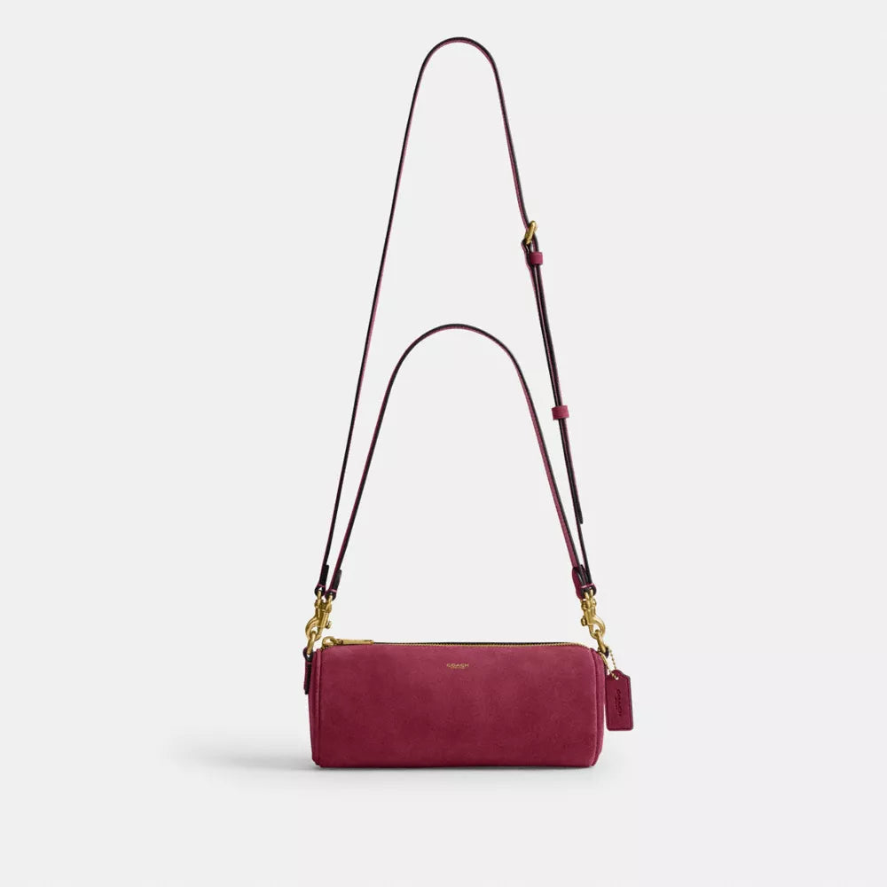 Barrel Bag - Suede/Brass/Dark Fuchsia