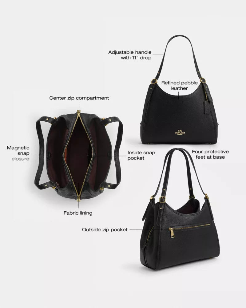 Erin Shoulder Bag - Pebbled Leather/Gold/Black