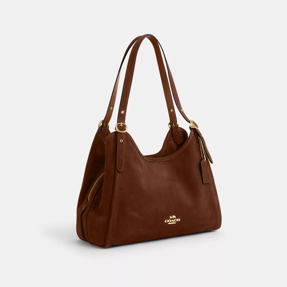 Erin Shoulder Bag - Suede/Gold/Warm Brown