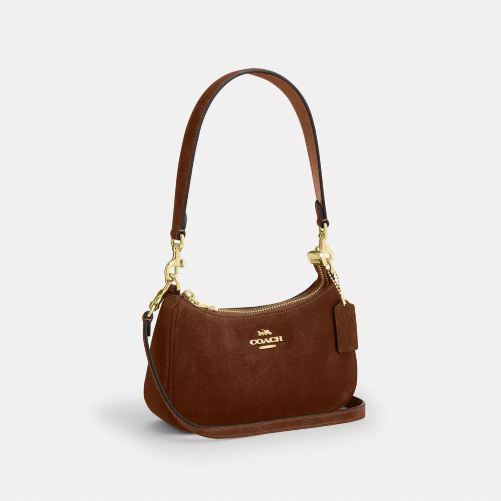 Teri Mini Crossbody Bag - Suede/Gold/Warm Brown