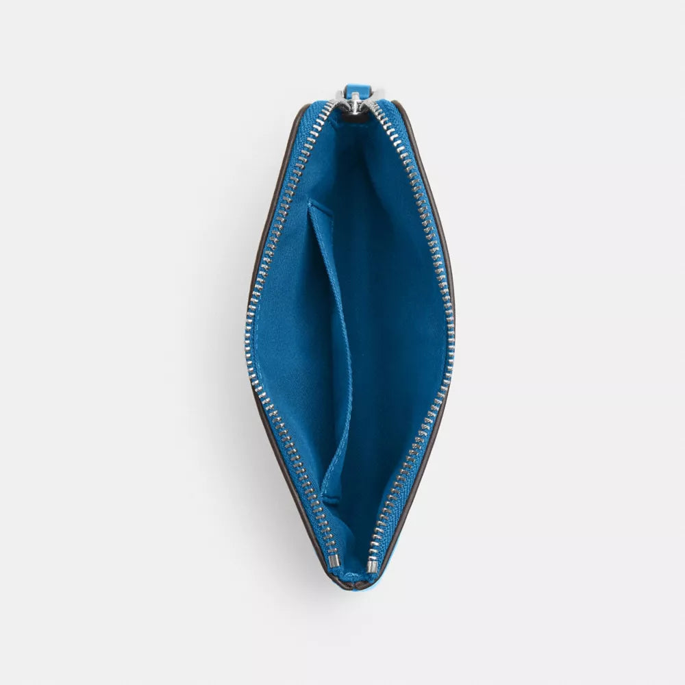 Corner Zip Wristlet - Crinkle Leather/Silver/Blue Jay