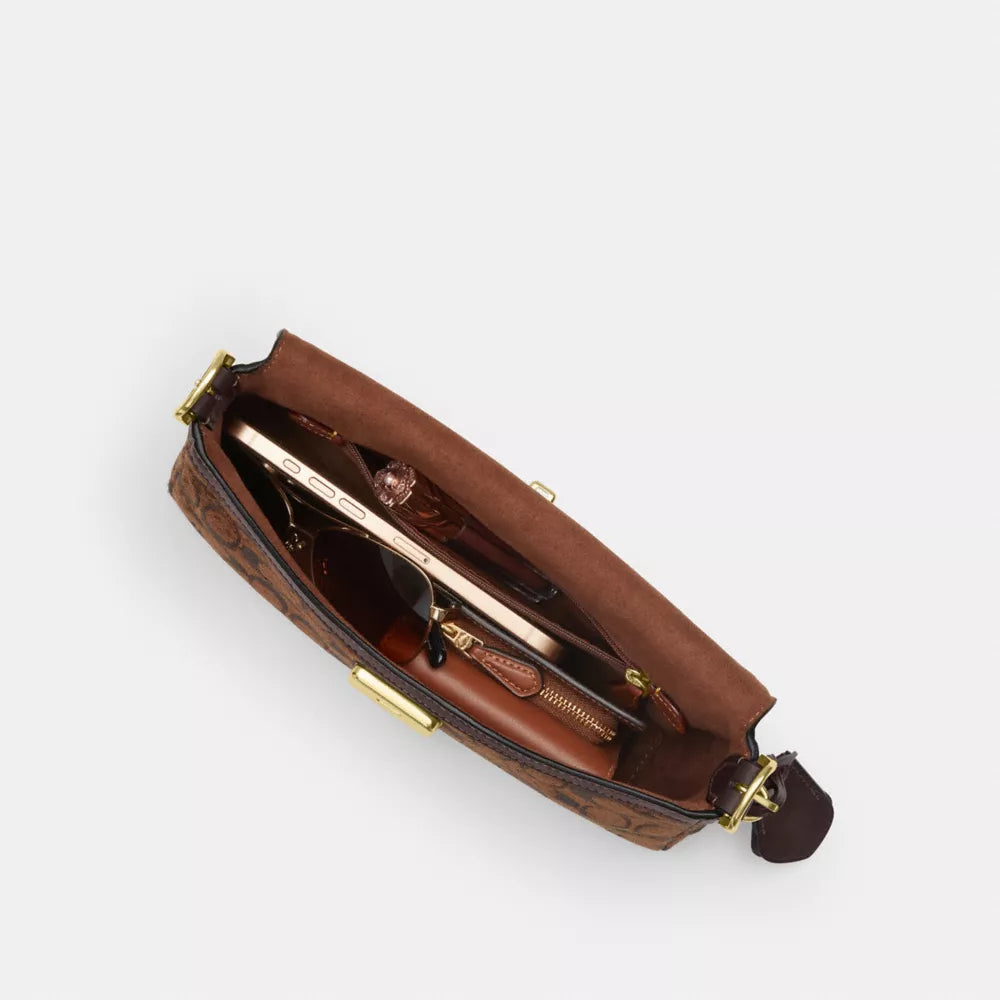 Etta Small Flap Shoulder Bag In Signature Chenille - Signature Chenille/Gold/Truffle