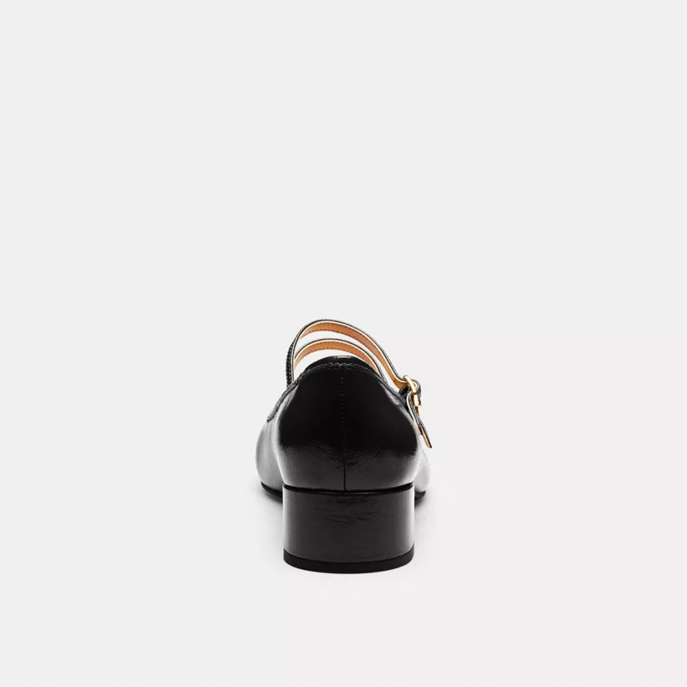 Double Buckle Block Heel Mary Jane - Crinkle Leather/Black