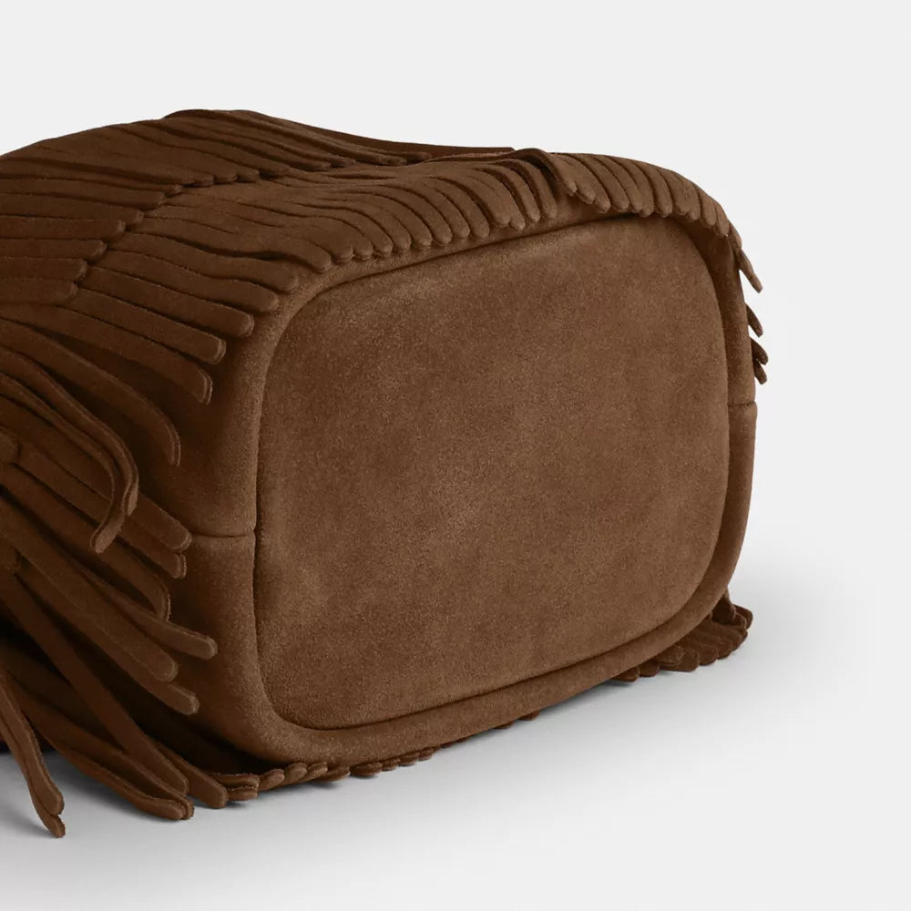 Faye Mini Drawstring Bag With Fringe - Suede/IM/Cedar