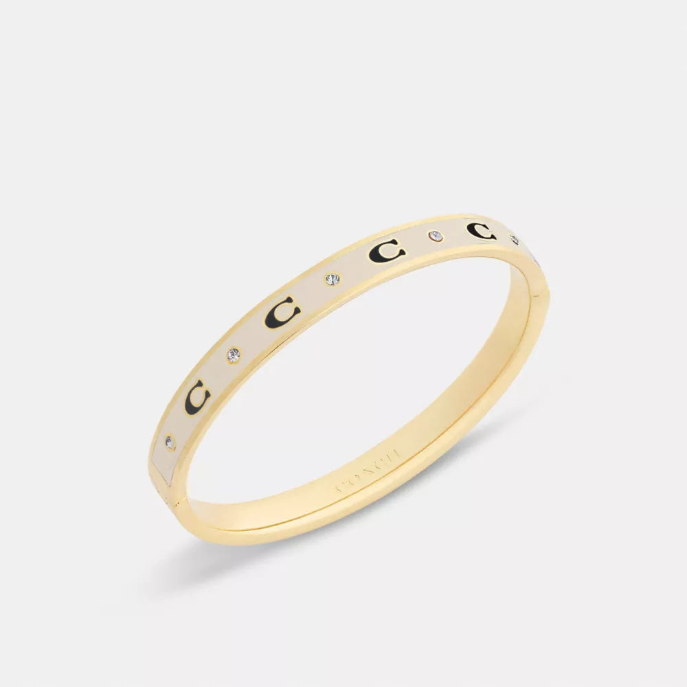 Repeated C Hinged Bangle - Gold/Chalk