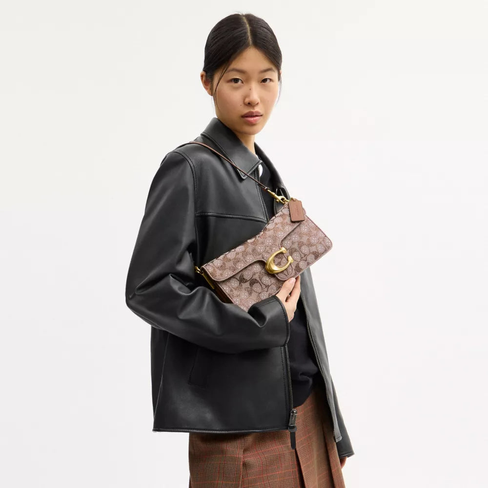 Tabby Shoulder Bag 26 In Crystal Signature Jacquard - Crystal/Brass/MUSHROOM