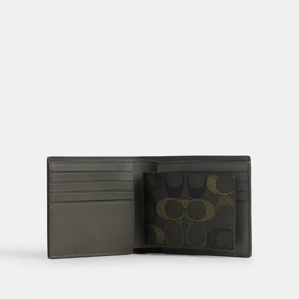 3-In-1 Wallet In Signature Camo Print - Signature Canvas/Green