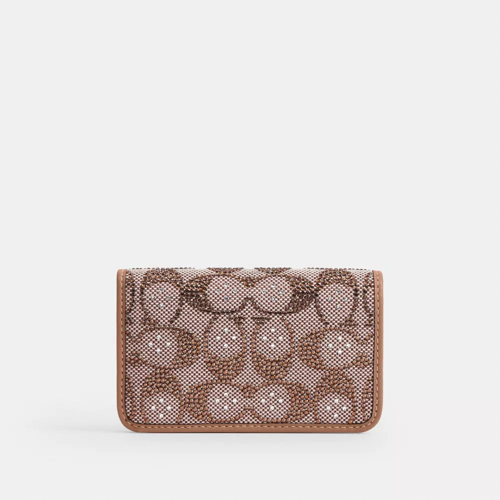 Essential Slim Card Case In Crystal Signature Jacquard - Crystal/Brass/Mushroom