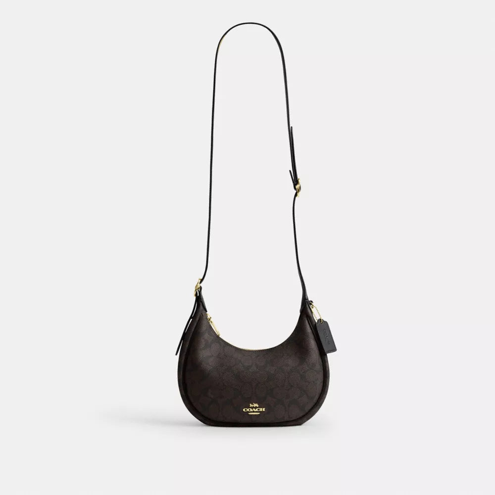 Emily Shoulder Bag In Signature Canvas - Signature Canvas/Gold/Walnut/Black