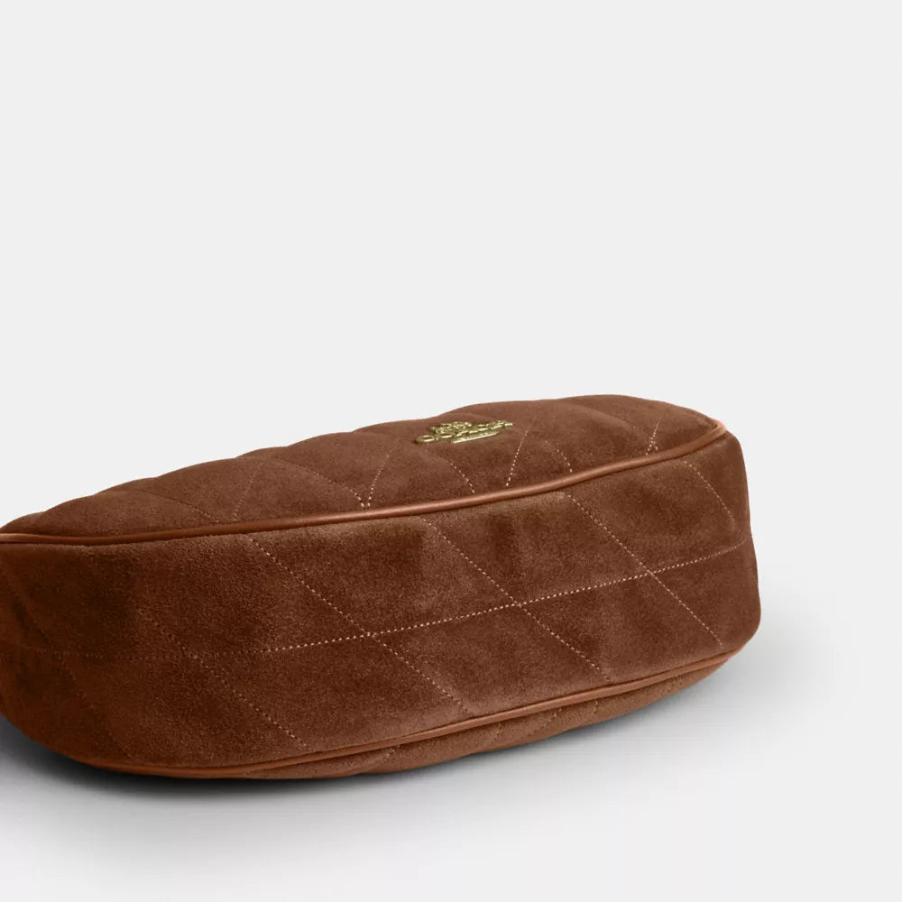 Emily Shoulder Bag With Quilting - Suede/Gold/Warm Brown
