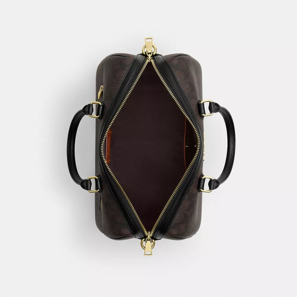 Rowan Large Satchel Bag In Signature Canvas - Signature Canvas/Gold/Walnut/Black