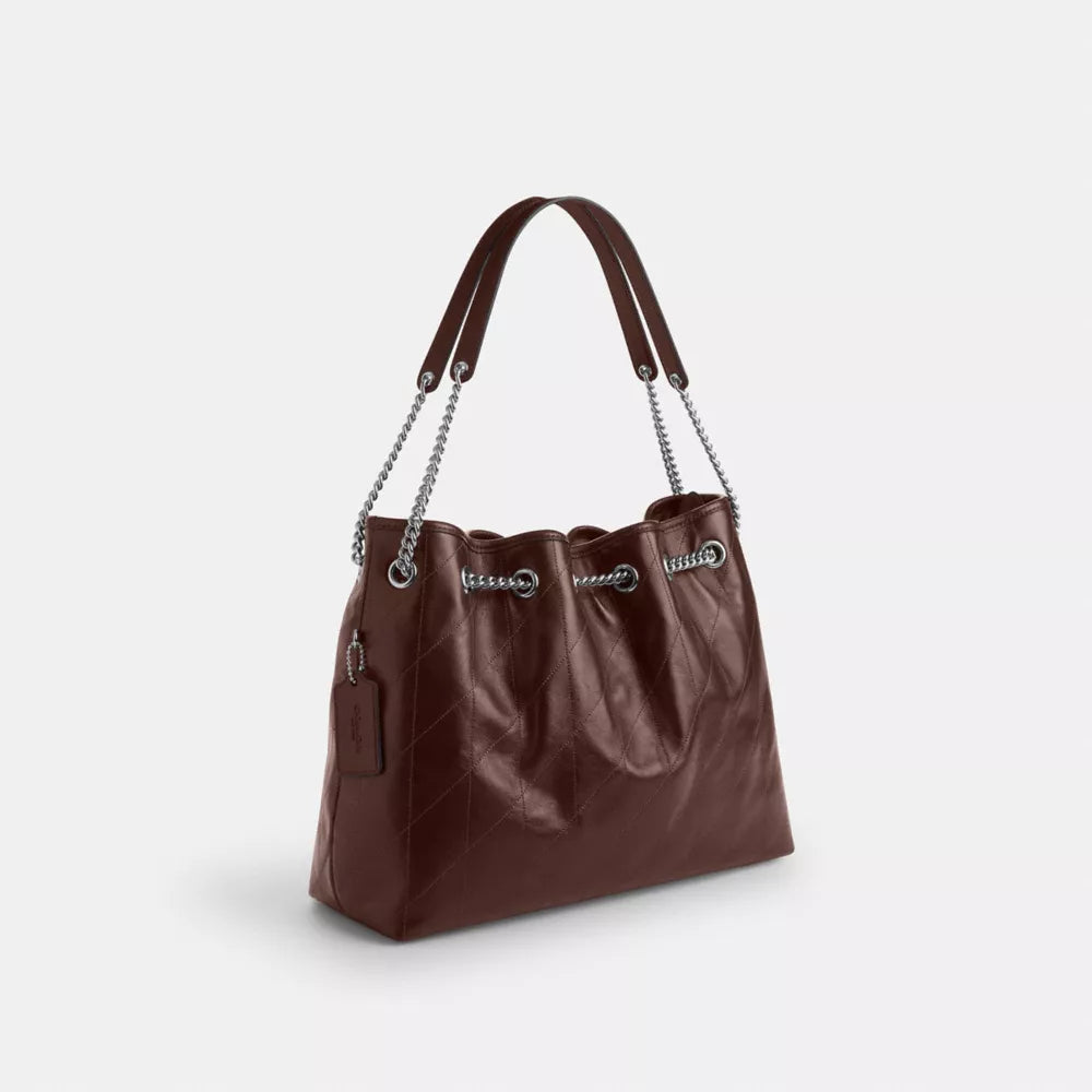 Evelyn Shoulder Bag With Quilting - Smooth Leather/Silver/Maple