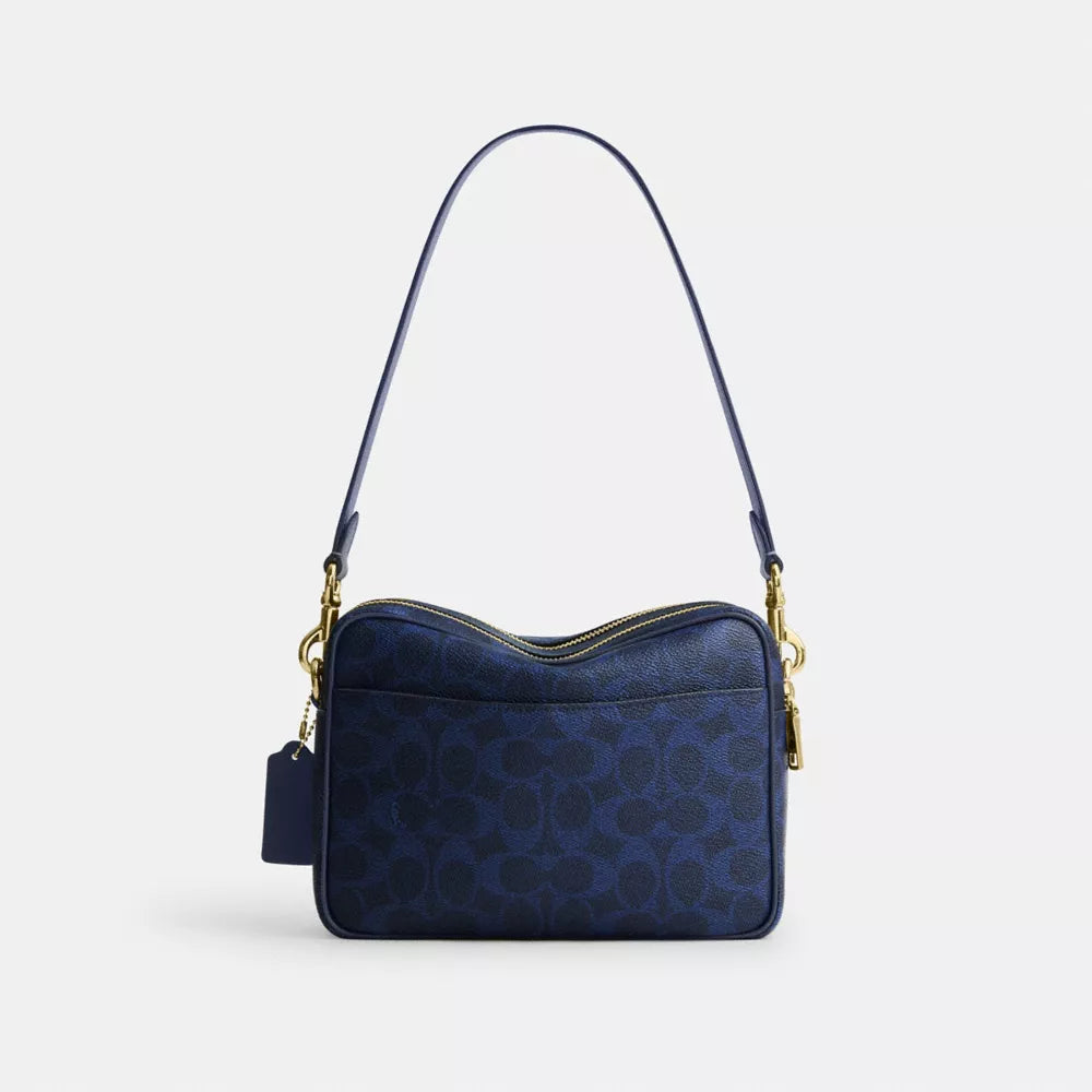 Carey Crossbody Bag In Signature Canvas - Signature Canvas/Gold/Navy