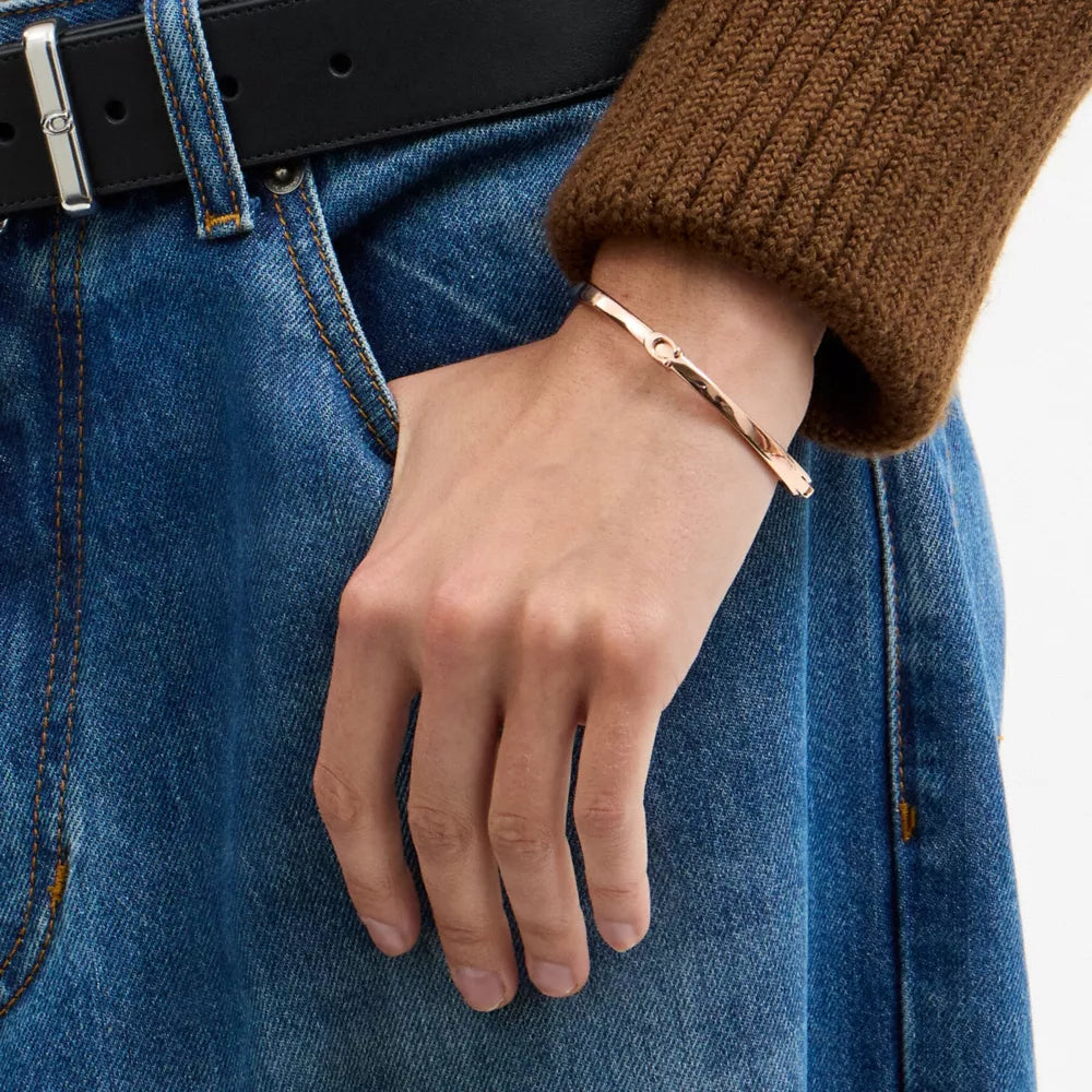 Thin Signature Hinged Bangle - Rose Gold