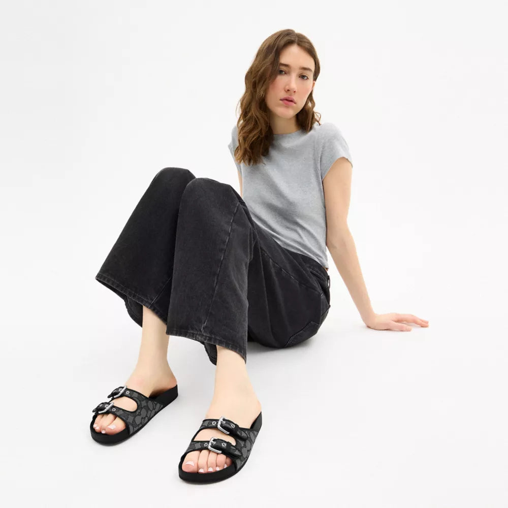 Two Band Buckle Sandal In Signature Jacquard - Signature Jacquard/Charcoal/Black