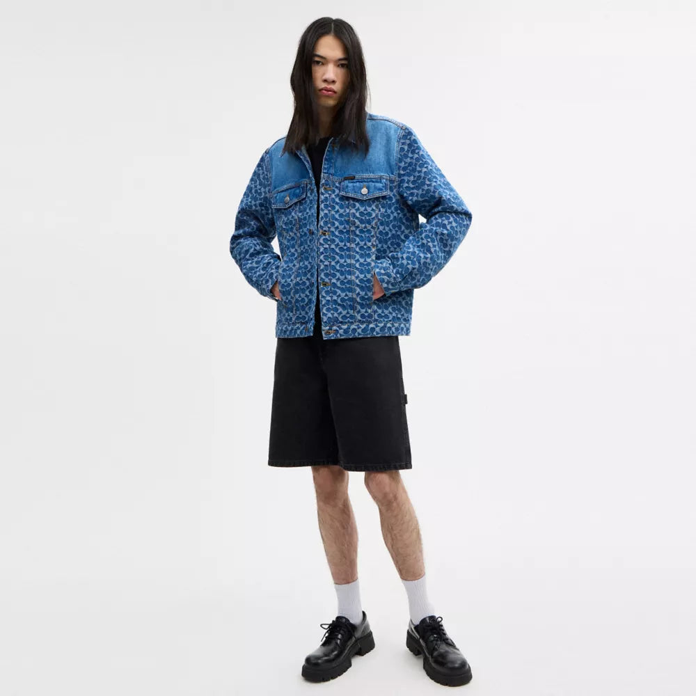 Signature Trucker Jacket In Organic Cotton - Blue Signature