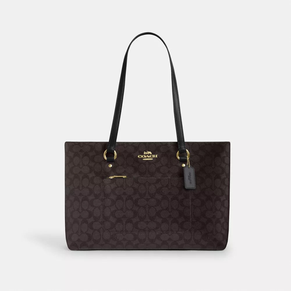 Station Tote Bag In Signature Canvas - Signature Canvas/Gold/Walnut/Black